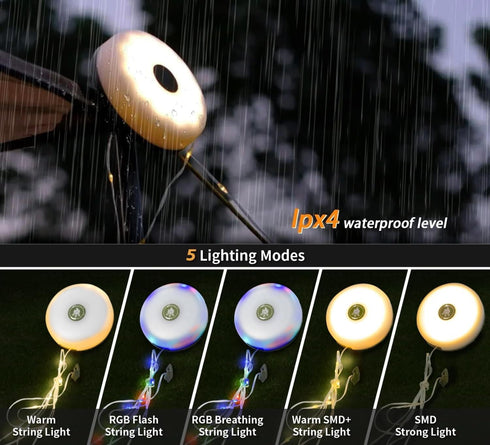 Wellgium 2-Pack 4 1 32.8FT 8 Camping String Lights | Rechargeable in Quick Storage Tent Lights with Modes | Hanging
