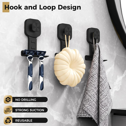 Remove-Black(2 Pack) BKV Suction Cup Razor Holder for Shower,Reusable Shaver Holder for Shower,Stainless Steel Bathroom