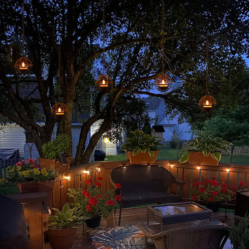 TWINKVILLA Decoration-4Pack Solar Hanging Lanterns Outdoor Waterproof, Rust Iron Ball Candle Holder with Flickering