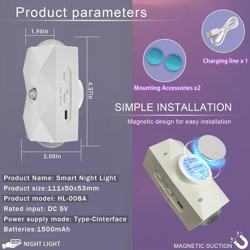 DQQDFTF 2 1500mAh LED Wall Mounted Lights Battery Operated Wall Lamp Pcs with Motion Sensor Rechargeable Wall Lights