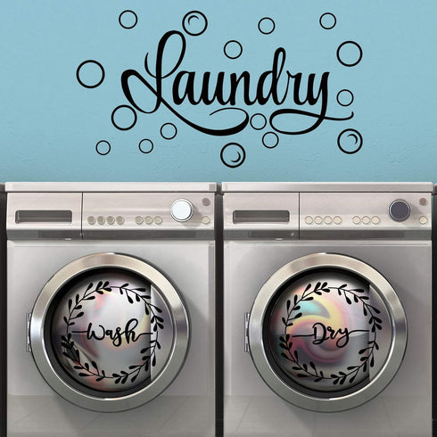 Zonon Laundry Room Decor Decal, Vinyl Wall Decals Quote Wash Dry Sticker for Home Apartment Washing Machine Dryer