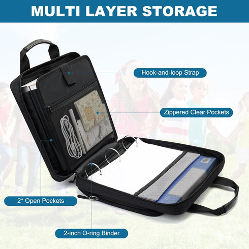Zipper Binder with Shoulder Strap, 3 Ring 2 Inch Binder, Office Organizer, 500 Sheet Capacity, Black