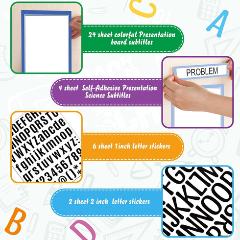 PerKoop 36 Sheets Science Fair Board Supplies - 24 Self Adhesive Presentation Titles and 8 Personalized Letter Sticker