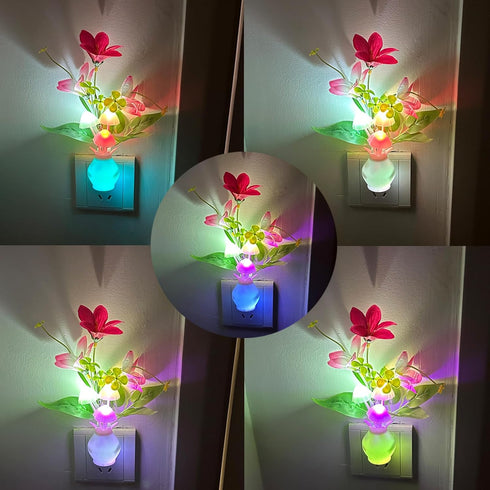 1W Plug-in Night Light with Auto Light Sensor, RGB LED Mushroom Night Light Wall Based Flower Lamp Energy Efficient