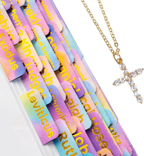 Homeair Bible Tabs with Gold Necklace, Laminated Bible Tabs for Women Men, Christian