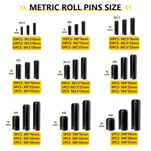 274Pcs Roll Pin Set, Slotted Metric Roll Pins in 65Mn Steel for Home Improvement & Automotive Repair