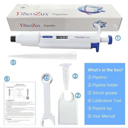 1-5ml Manual Adjustable Single Channel Pipettor, High Accurate Lab Micropipette 1000-5000ul for Laboratory Use