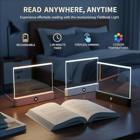 DENEZE 3 White Smart Led Reading Light, Book Light Treasure Box, Rechargeable Clear LED Flat Reading Light with Colors