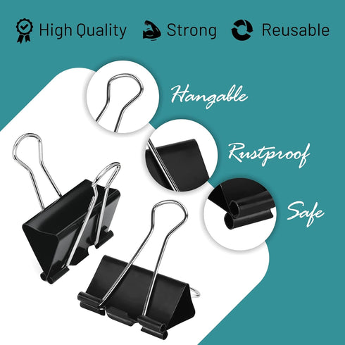 Binder Clips - 24 Mini Binder Clips, 0.6 Inch Black Paper Clamps for Home, Office and School Supplies