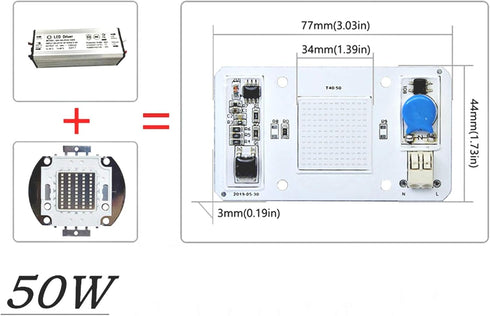 Lansan 50W 400-780NM) Driverless Solderless LED Chip Integrated Smart IC DIY (Full Spectrum-Pink