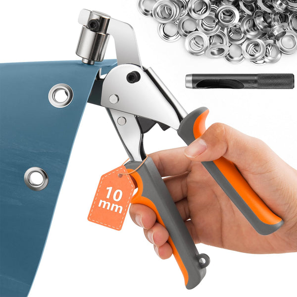 Grommet Tool Kit Eyelet Plier, IMLIKE Handheld Puncher Set with 500pcs 3/8 inch Silver Grommets, Manual Eyelet Kits