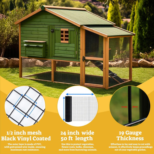 1/2 inch 24 50 19 HORCH Black Vinyl Coated Hardware Cloth x ft Gauge, Wire Mesh Roll, Chicken Wire Mesh, Chicken Wire