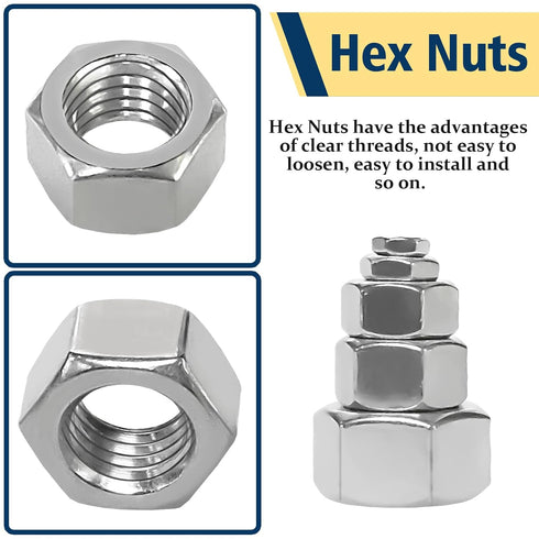 150pcs Kit,4#40 6#32 8#32 10#24 10#32 12#24 1/4-20 5/16-18 3/8-16 1/2-13 Sets,304 SAE Hex Nuts Assortment Hardware Nuts