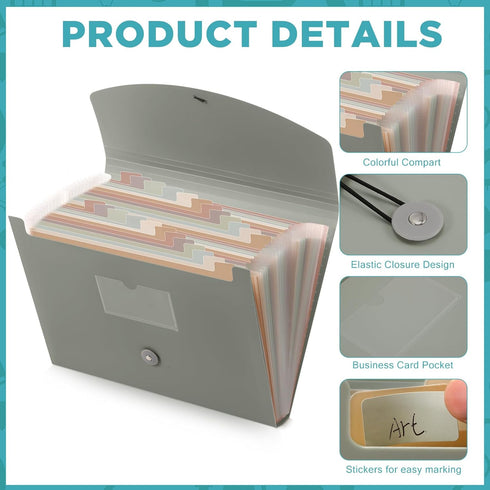 Harloon 2 Pack Expanding File Folder with 24 Pockets, Cover Labels, A4 Document Storage Organizer, Dark Green