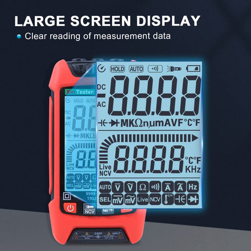 Digital Multimeter, 9999 Counts TRMS Auto-Ranging Voltmeter, Measures AC/DC Amp Ohm Voltage Meter Capacitance Frequency