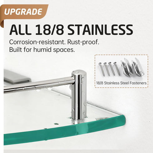 304 BGS2101A KES Glass Corner Shelf Bathroom Shelf Tempered Glass with Rail SUS Stainless Steel Floating Wall Mount