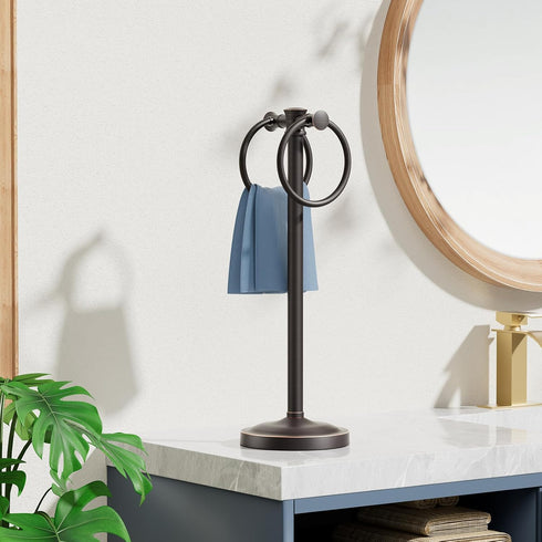 17 Inch Countertops Hoimpro Oil Rubbed Bronze Stainless Steel Free Standing Towel Rack Bar, Double Stand Towel Ring