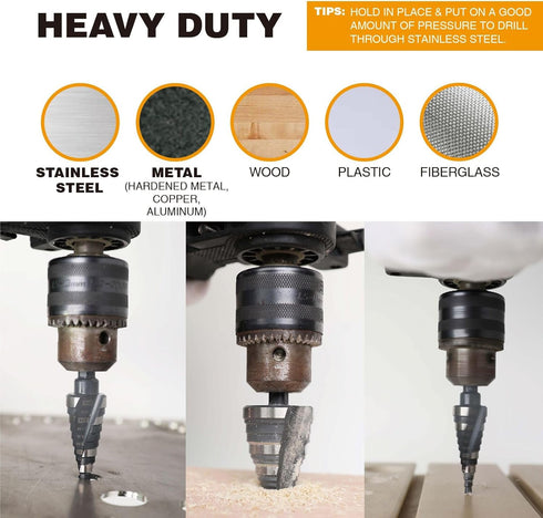 1/4 to 1-3/8 Inch Step Drill Bit, M2 High Speed Steel for Hole Drilling in Various Materials
