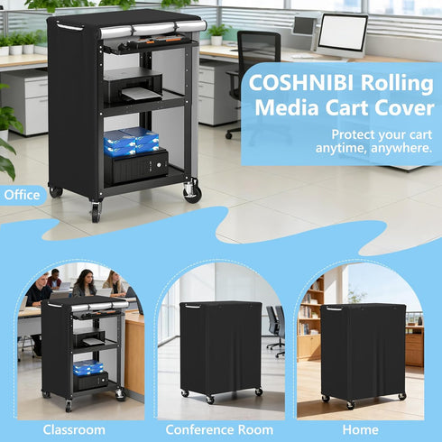 COSHNIBI Wheels,29" 19" 40" AV Cart Cover, Heavy Duty Waterproof Rolling Media Cart Cover for Multi-Functional Media