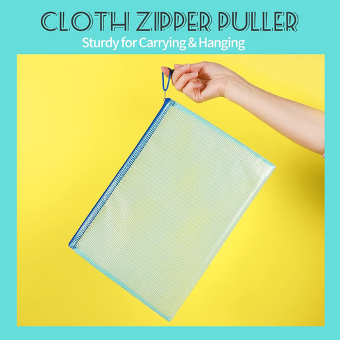 LEOBRO 4 Pack Mesh Zipper Pouch, 13.2"x 9.2" A4 Size Bags with Zipper, Plastic Envelopes for Organization & Travel
