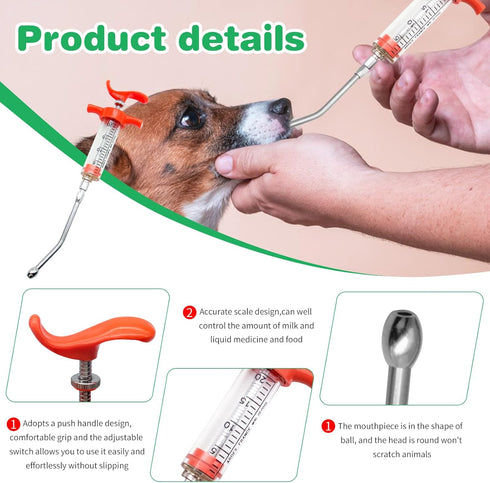 2 Pieces Goat Syringe with 4 Drench Nozzle Adjustable Dosage ,Reusable Drench Syringe for Sheep ,Dog,Goat,Pig, Cat Feeding Supplies(20ML)