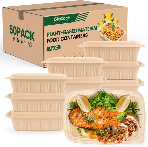 100 Piece (50 Pack) Meal Prep Containers with Lids,32 oz Resuable Cornstarch