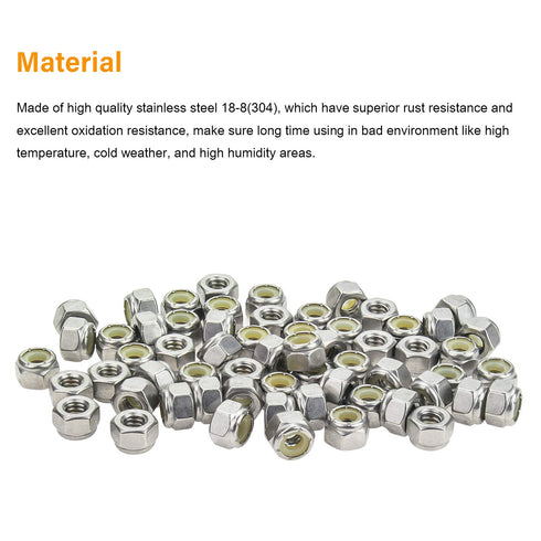 60 Pieces 1/4"-20 Nylon Insert Hex Lock Nuts, Made of 304 Stainless Steel