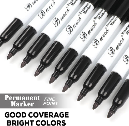 Buecs 60 Count Permanent Markers, Black Permanent Markers, Fine Point, Waterproof & Smear Proof Markers, Quick Drying
