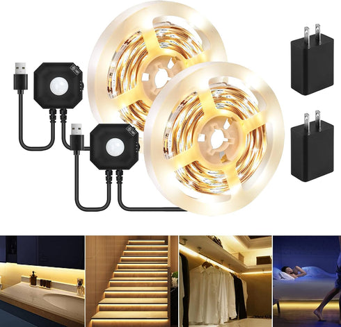 HOUHUI Motion Sensor LED Light Strip, 2PCS 9.8Ft Motion Sensor Light Indoor