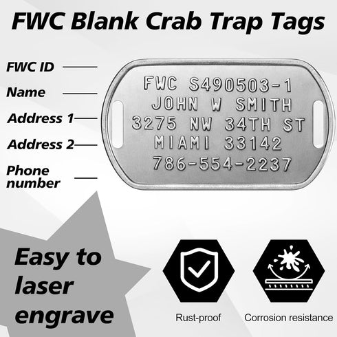 ElaraBerry 10 100 Pcs Blank Crab Trap Tags Stone Crab Pot Trap Sign with Zip Ties Stainless Steel Metal Engraving ID