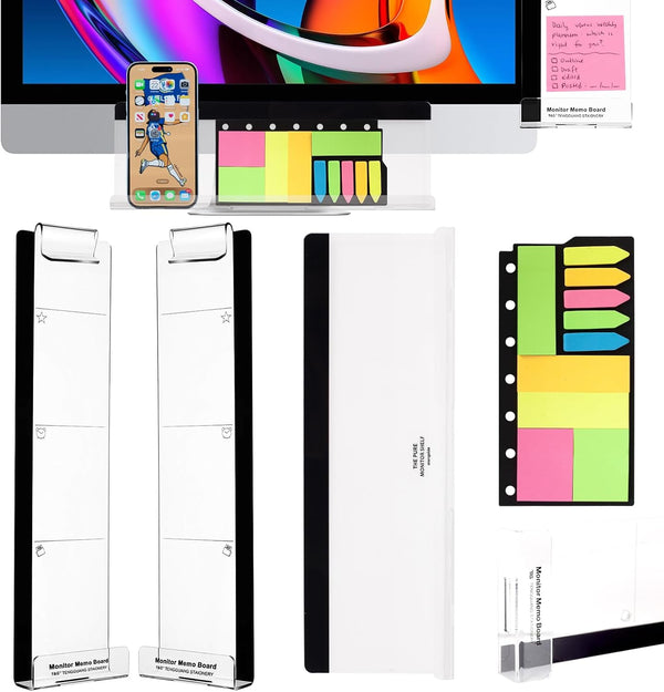 Barelove Computer Monitor Memo Board, Set of 3 Transparent Acrylic Screen Message Pad and Phone Holders