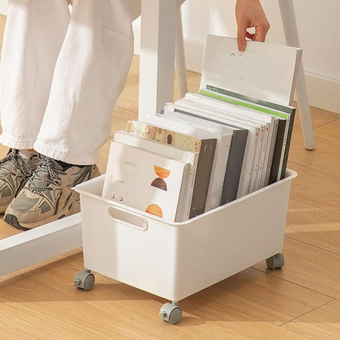 Cyrank 4 Rolling Crate, Portable Rolling Shopping Cart Movable PP Utility Crate Basket on Rotate Wheels for Clothes