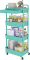 Calmootey 4-Tier Rolling Utility Cart with Drawer, Multifunctional Storage Organizer with Plastic Shelf & Metal Wheel,
