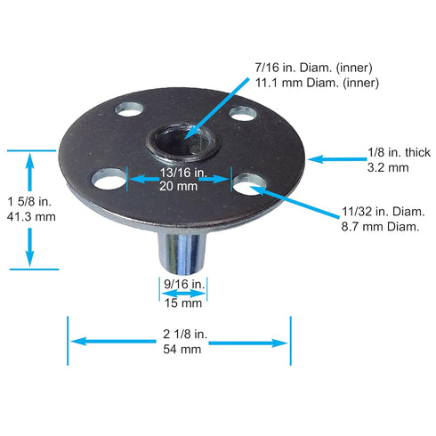 Broad Brimmed Top Hat Caster Socket for 7/16-inch Caster Stem, Set of Four (Piano)