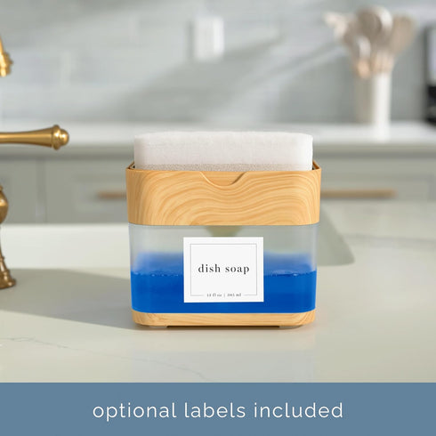 13 S&T INC. Dish Soap Dispenser and Sponge Holder for Kitchen Sink, Waterproof Labels and Sponge Included, Ounces