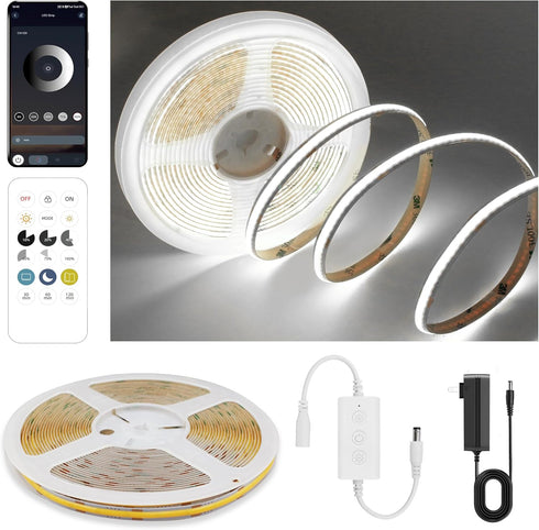 Pandery COB LED Strip Lights Cool White,24V Dimmable led Light Strip KIT