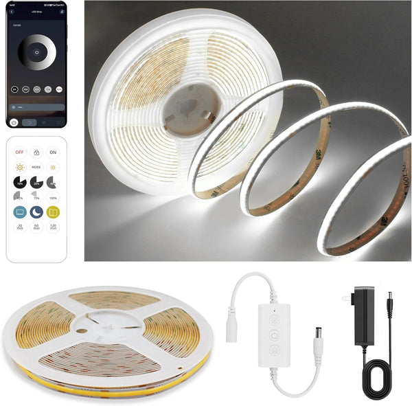 Pandery COB LED Strip Lights Cool White,24V Dimmable led Light Strip KIT
