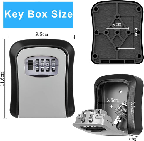 Key Lock Box, Resettable 4 Digit Combination Spare Key Safe, Weatherproof Key Storage Lock Box for Home, Office