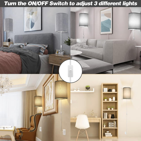 Set 3 Wall Sconces of Two, Fabric Shades Plug in Wall Sconces, Color Temperature Switching Modern Wall Light Fixtures
