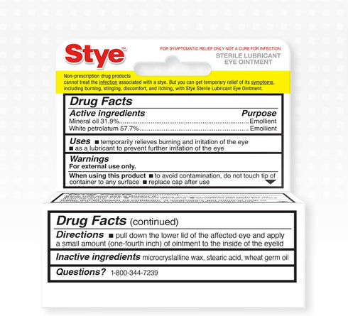 0.125 Oz Stye Sterile Lubricant Eye Ointment, Opthalmologist Tested to Relieve Stinging, Burning, Itching and Dry Eyes