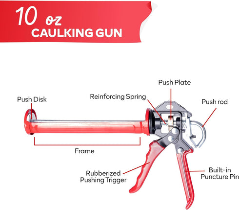 XFasten No Drip Caulk Gun, 12:1 Thrust Ratio, Ergonomic Grip for 10 oz Tube, Drip Free Caulking Gun