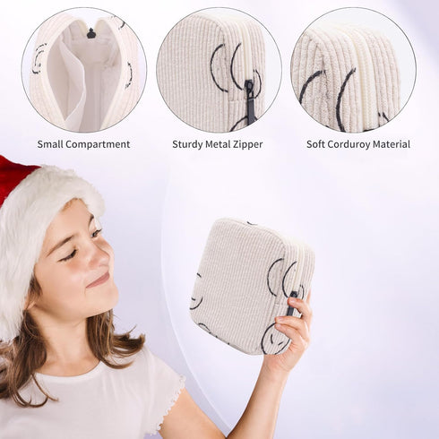 Teircno Sanitary Napkin Storage Bag, Corduroy Period Bag for Women, Cute Portable Period Pouch with Zipper, Sanitary