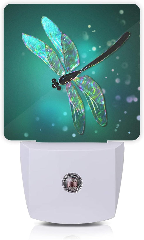 Oeaskly Dragonfly Night Light,Fantasy Green Dragonfly Plug-in Night Lights with Dusk-to-Dawn Sensor for