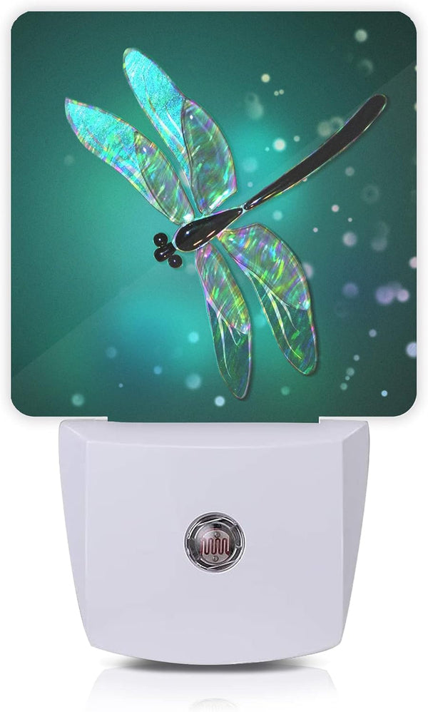 Oeaskly Dragonfly Night Light,Fantasy Green Dragonfly Plug-in Night Lights with Dusk-to-Dawn Sensor for