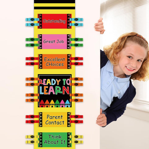 JarThenaAMCS 30 14 Student Behavior Clip Chart for Classroom Kids Track Reward Incentive Behavior Pocket Chart Crayon