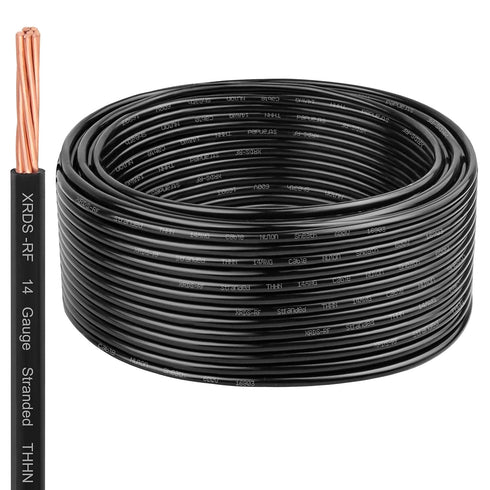XRDS -RF THHN Wire 75FT, 14AWG Stranded Copper THHN Electrical Wire, Black