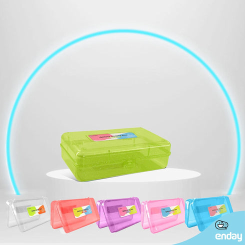 Enday Green Pencil Box, Plastic Pencil Case, Multipurpose Storage Utility Box Organizer with Snap Closure for Home and