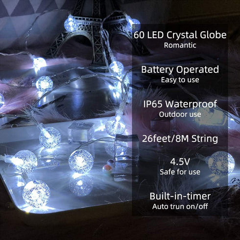 26ft 60LED Metaku Outdoor String Lights Battery Operated Fairy Lights with Remote Waterproof Indoor Outdoor Hanging