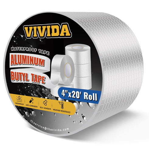 Aluminum Butyl Tape 4 Inch × 20 Feet, Waterproof Sealing Tape for Outdoor Use, Corrosion Resistant for Metal Roofing, RV