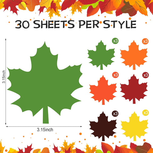 Glenmal 540 Sheets Fall Leaf Sticky Notes, Autumn Sticky Notepads in Maple Leaves Shape for Thanksgiving Office